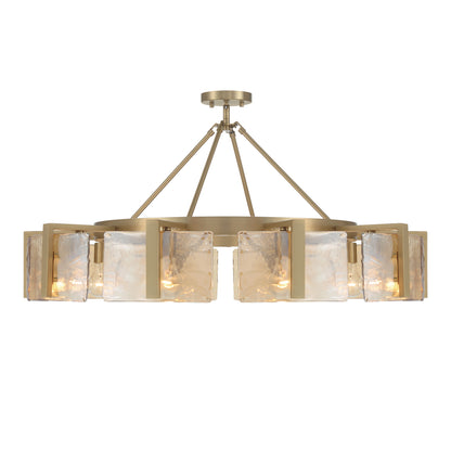 Aenon 10-light Semi-Flush Mount in Brushed Champagne Brass with Amber Water Glass - - Golden Lighting