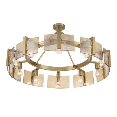 Aenon 10-light Semi-Flush Mount in Brushed Champagne Brass with Amber Water Glass - - Golden Lighting