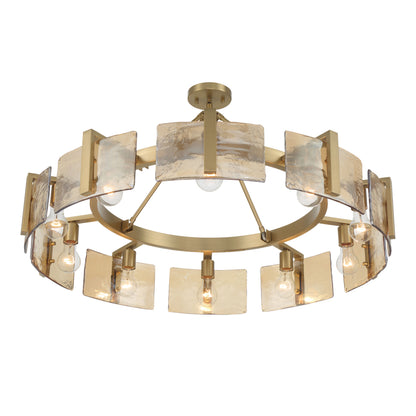 Aenon 10-light Semi-Flush Mount in Brushed Champagne Brass with Amber Water Glass - - Golden Lighting