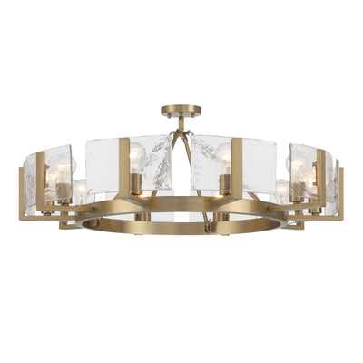 Aenon 10-light Semi-Flush Mount in Brushed Champagne Brass with Hammered Water Glass - - Golden Lighting