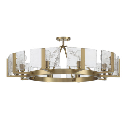 Aenon 10-light Semi-Flush Mount in Brushed Champagne Brass with Hammered Water Glass - - Golden Lighting