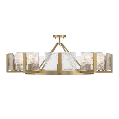 Aenon 10-light Semi-Flush Mount in Brushed Champagne Brass with Hammered Water Glass - - Golden Lighting
