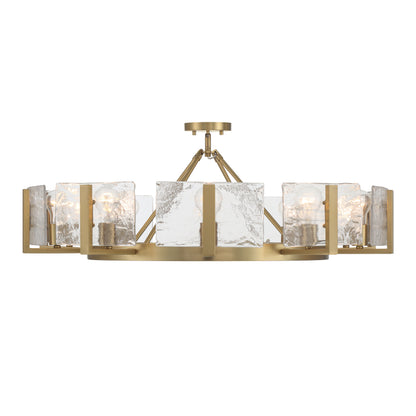 Aenon 10-light Semi-Flush Mount in Brushed Champagne Brass with Hammered Water Glass - - Golden Lighting