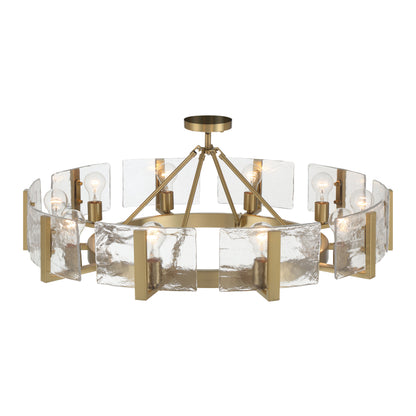 Aenon 10-light Semi-Flush Mount in Brushed Champagne Brass with Hammered Water Glass - - Golden Lighting