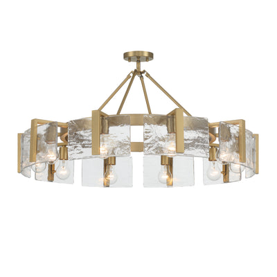 Aenon 10-light Semi-Flush Mount in Brushed Champagne Brass with Hammered Water Glass - - Golden Lighting
