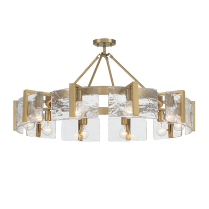 Aenon 10-light Semi-Flush Mount in Brushed Champagne Brass with Hammered Water Glass - - Golden Lighting