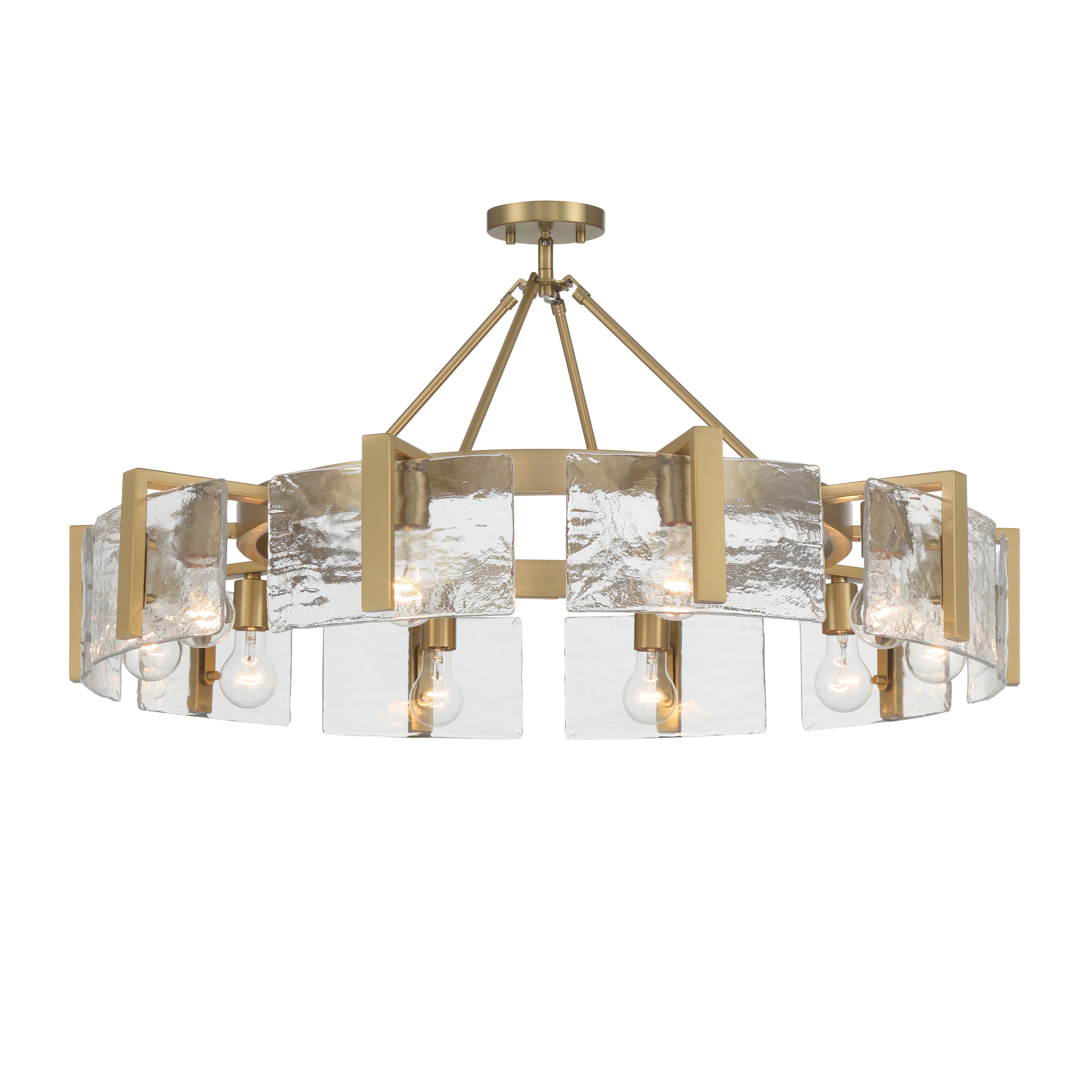 Aenon 10-light Semi-Flush Mount in Brushed Champagne Brass with Hammered Water Glass - - Golden Lighting