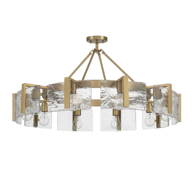 Aenon 10-light Semi-Flush Mount in Brushed Champagne Brass with Hammered Water Glass - - Golden Lighting