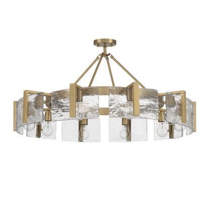 Aenon 10-light Semi-Flush Mount in Brushed Champagne Brass with Hammered Water Glass - - Golden Lighting