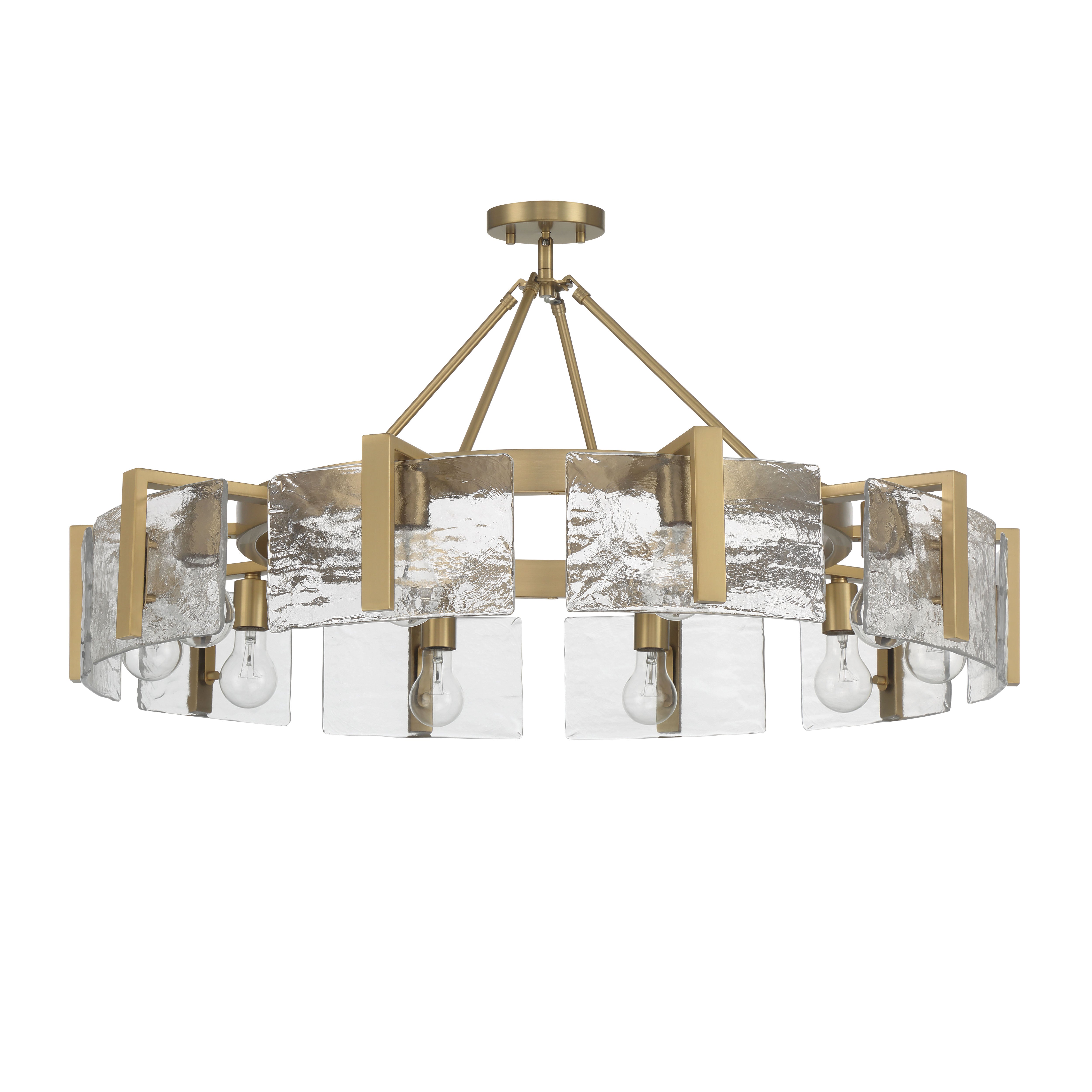 Aenon 10-light Semi-Flush Mount in Brushed Champagne Brass with Hammered Water Glass - - Golden Lighting