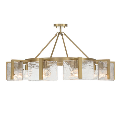 Aenon 10-light Semi-Flush Mount in Brushed Champagne Brass with Hammered Water Glass - - Golden Lighting