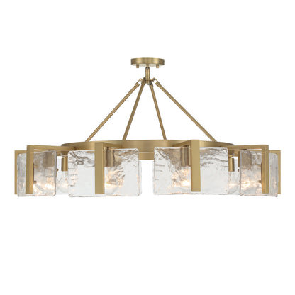 Aenon 10-light Semi-Flush Mount in Brushed Champagne Brass with Hammered Water Glass - - Golden Lighting