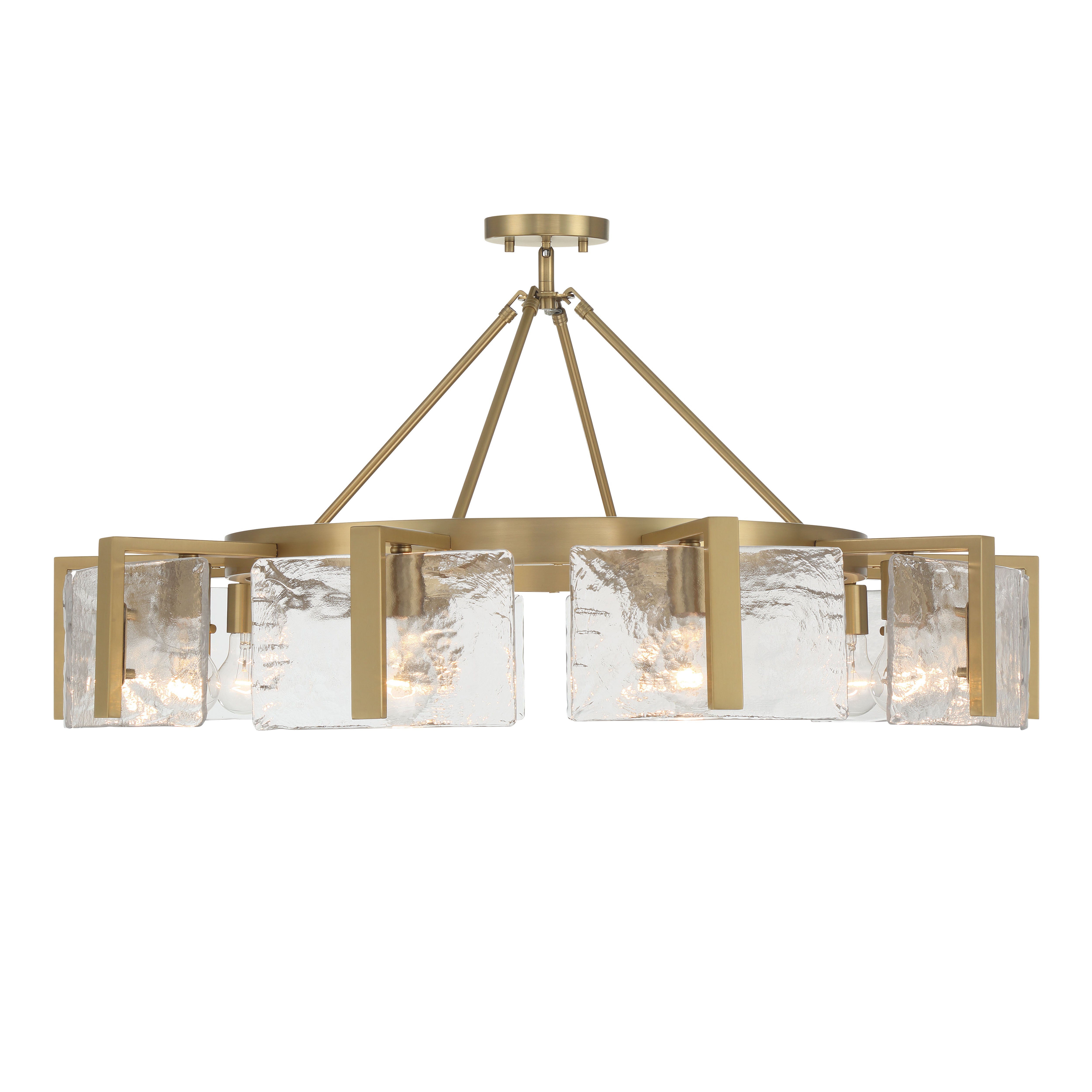 Aenon 10-light Semi-Flush Mount in Brushed Champagne Brass with Hammered Water Glass - - Golden Lighting