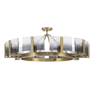 Aenon 10-light Semi-Flush Mount in Brushed Champagne Brass with Smokey Water Glass - - Golden Lighting