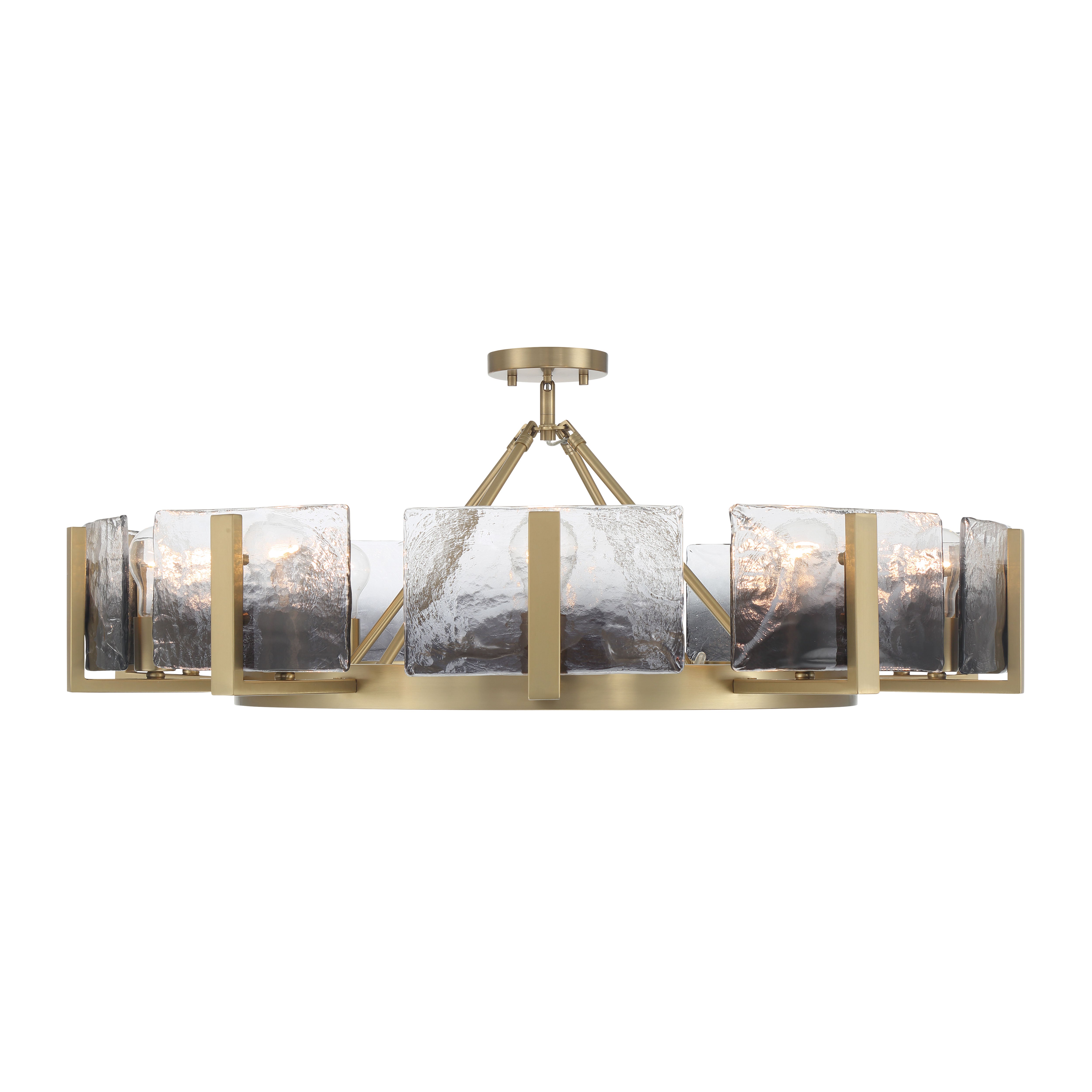 Aenon 10-light Semi-Flush Mount in Brushed Champagne Brass with Smokey Water Glass - - Golden Lighting