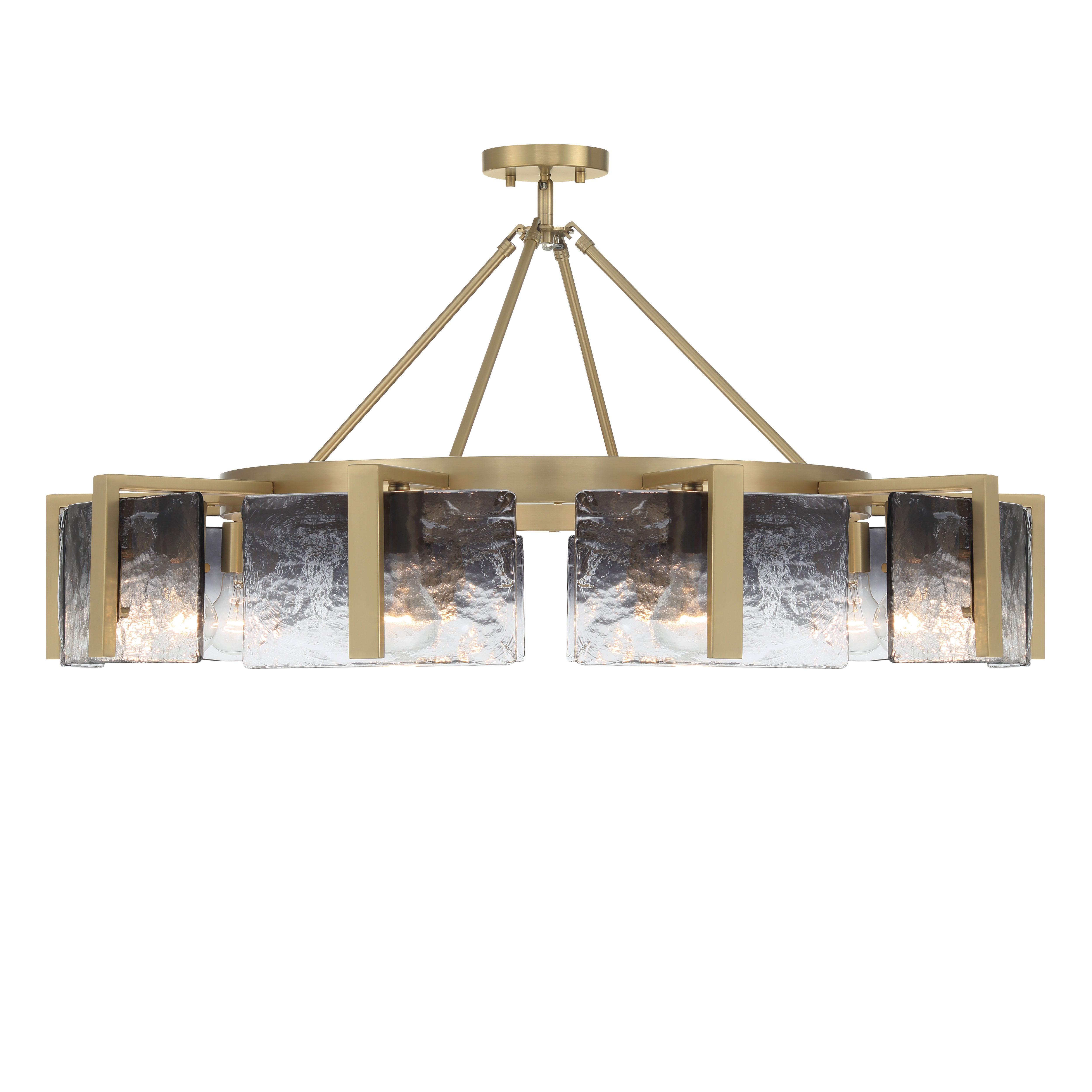 Aenon 10-light Semi-Flush Mount in Brushed Champagne Brass with Smokey Water Glass - - Golden Lighting
