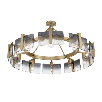 Aenon 10-light Semi-Flush Mount in Brushed Champagne Brass with Smokey Water Glass - - Golden Lighting