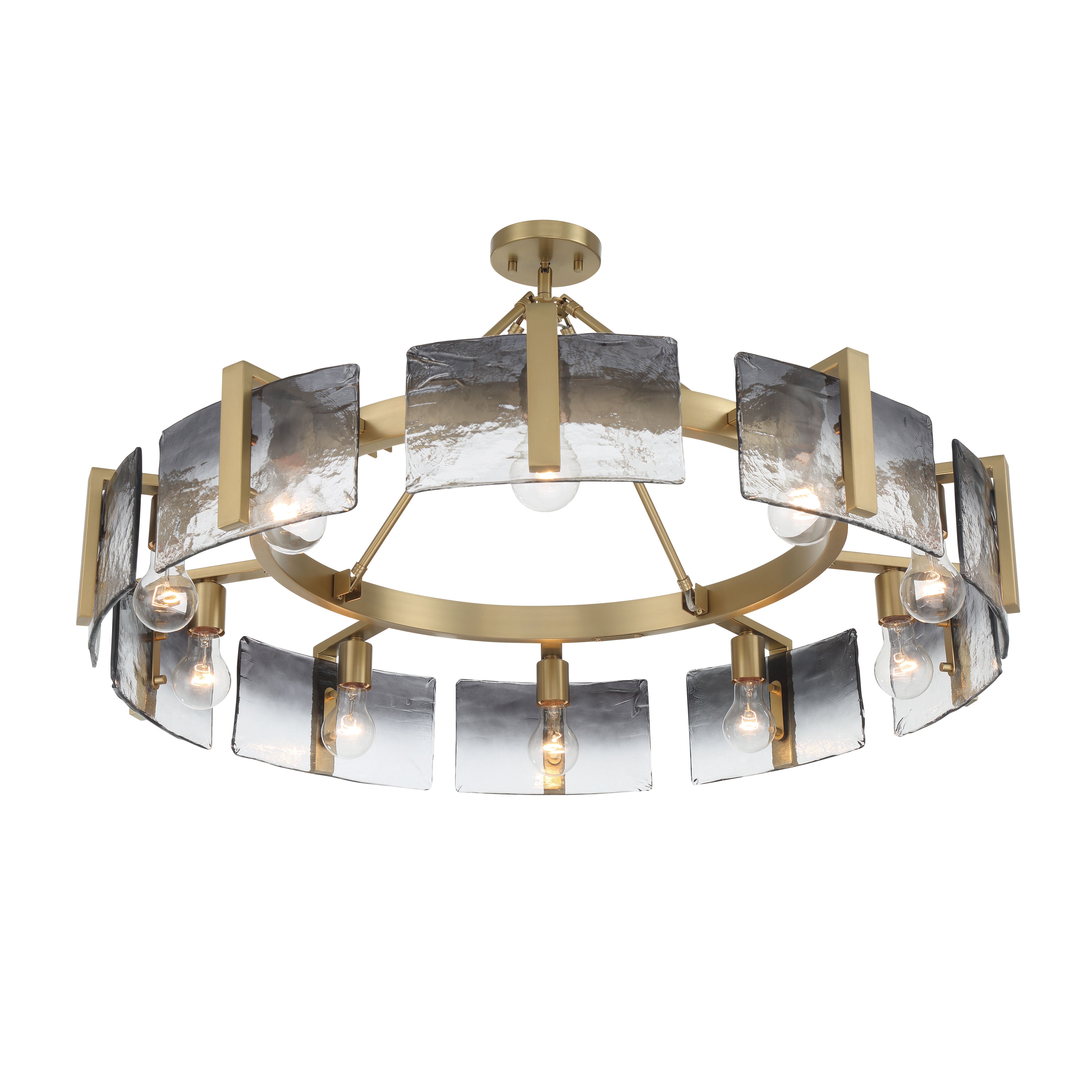 Aenon 10-light Semi-Flush Mount in Brushed Champagne Brass with Smokey Water Glass - - Golden Lighting