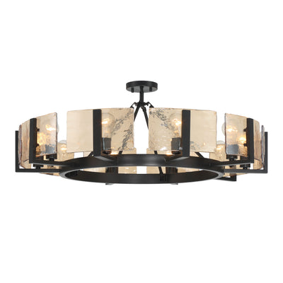 Aenon 10-light Semi-Flush Mount in Matte Black with Amber Water Glass - - Golden Lighting