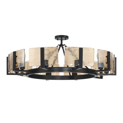 Aenon 10-light Semi-Flush Mount in Matte Black with Amber Water Glass - - Golden Lighting