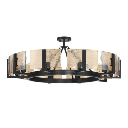 Aenon 10-light Semi-Flush Mount in Matte Black with Amber Water Glass - - Golden Lighting