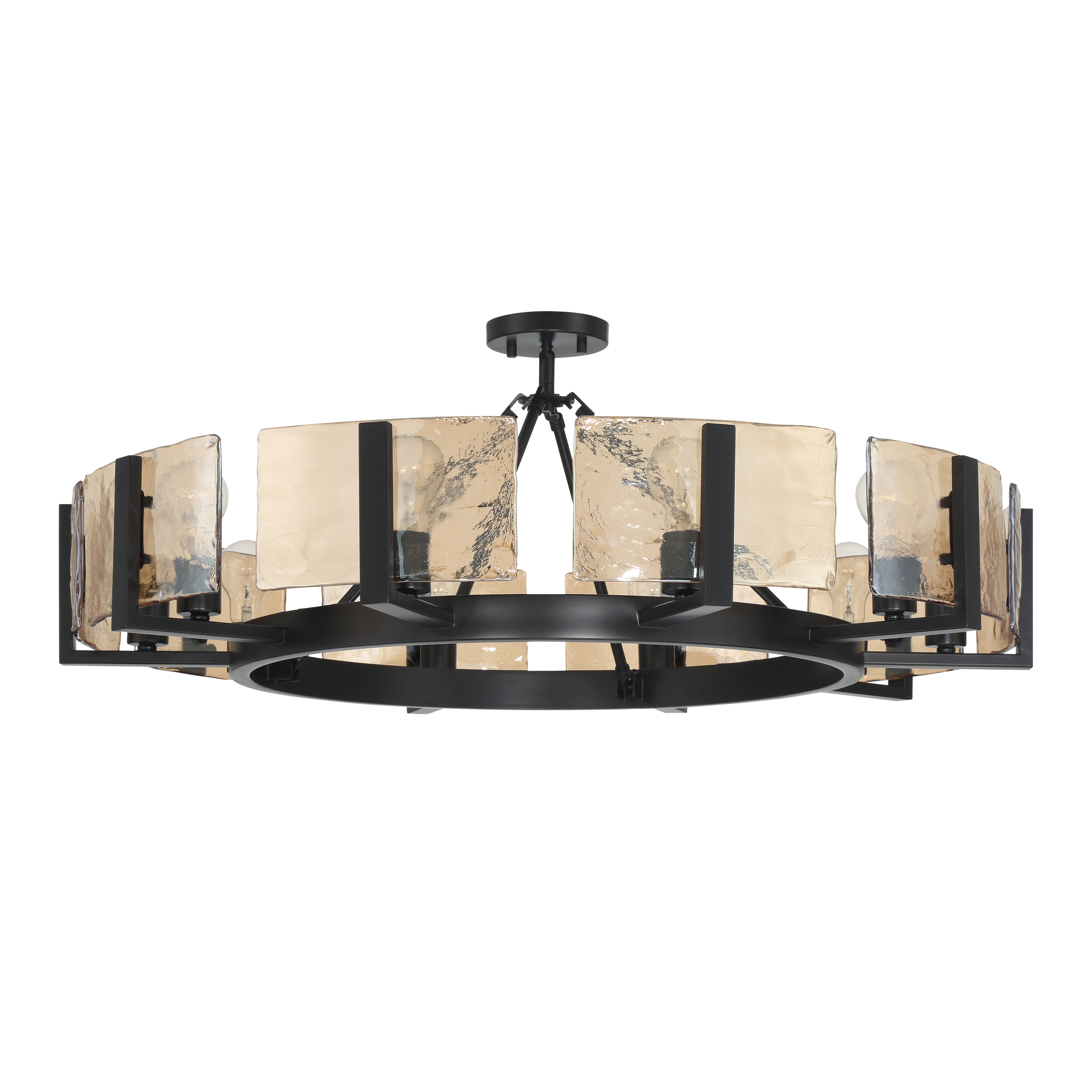 Aenon 10-light Semi-Flush Mount in Matte Black with Amber Water Glass - - Golden Lighting