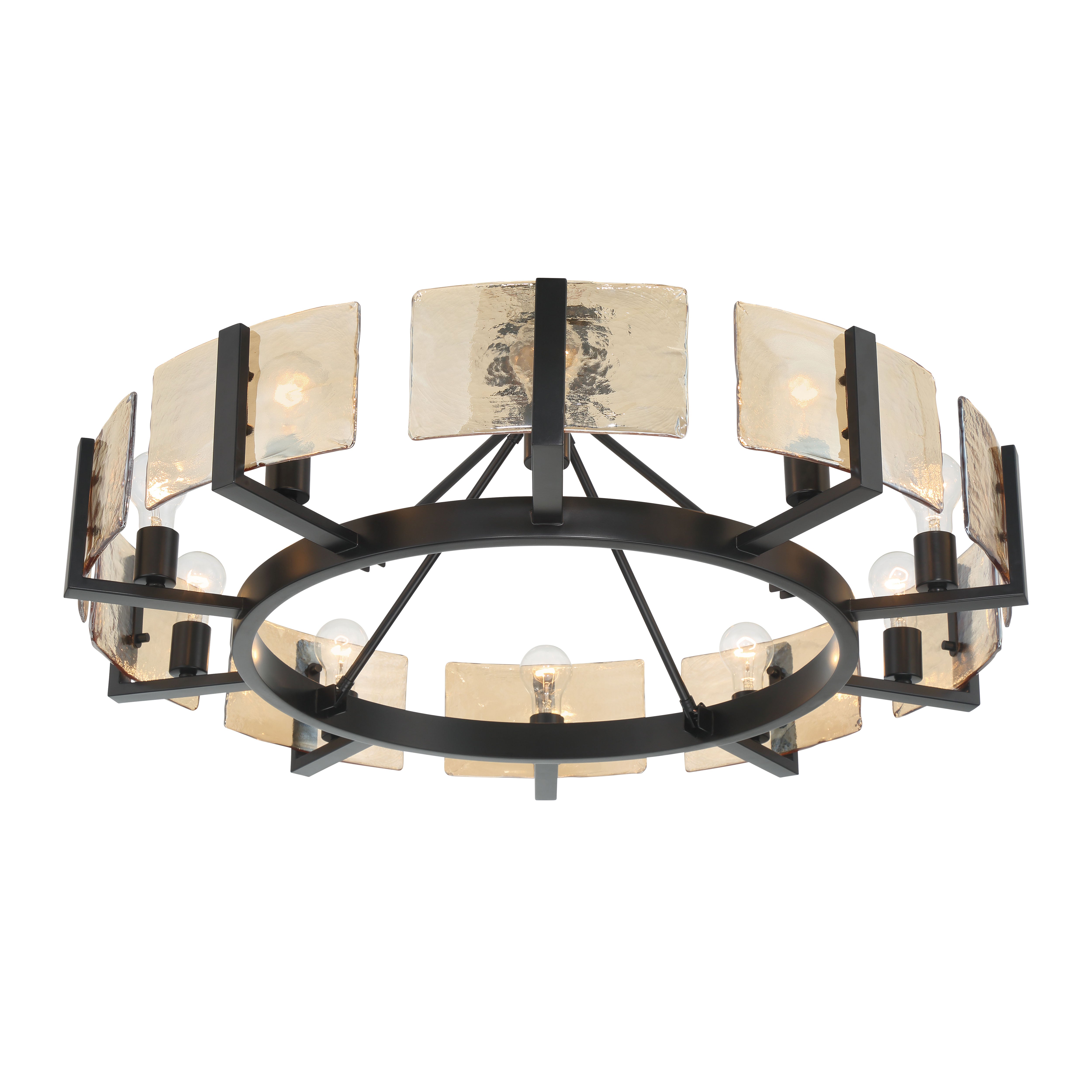 Aenon 10-light Semi-Flush Mount in Matte Black with Amber Water Glass - - Golden Lighting