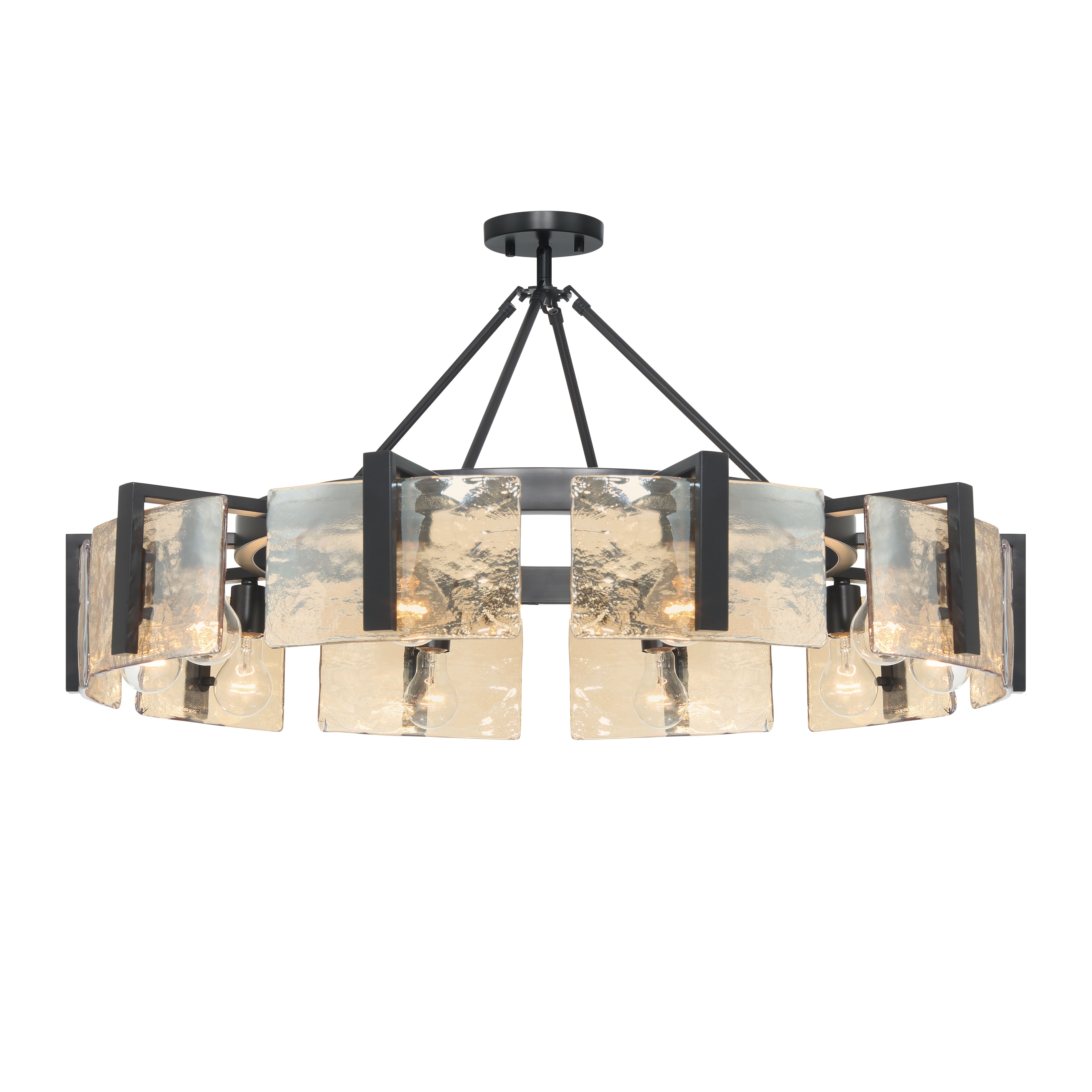 Aenon 10-light Semi-Flush Mount in Matte Black with Amber Water Glass - - Golden Lighting