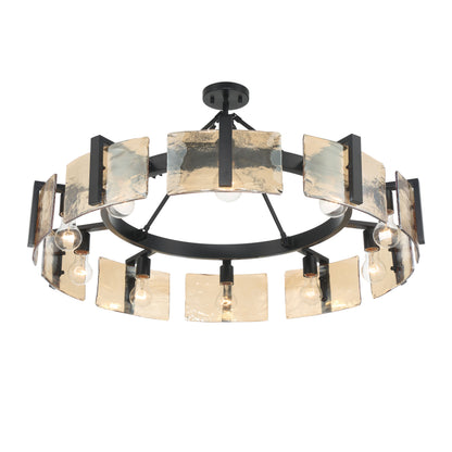 Aenon 10-light Semi-Flush Mount in Matte Black with Amber Water Glass - - Golden Lighting