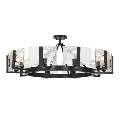 Aenon 10-light Semi-Flush Mount in Matte Black with Hammered Water Glass - - Golden Lighting