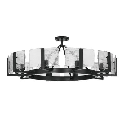 Aenon 10-light Semi-Flush Mount in Matte Black with Hammered Water Glass - - Golden Lighting