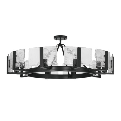 Aenon 10-light Semi-Flush Mount in Matte Black with Hammered Water Glass - - Golden Lighting