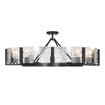 Aenon 10-light Semi-Flush Mount in Matte Black with Hammered Water Glass - - Golden Lighting