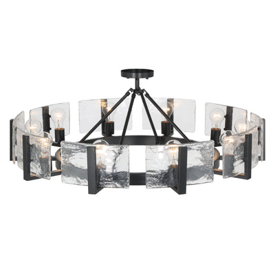 Aenon 10-light Semi-Flush Mount in Matte Black with Hammered Water Glass - - Golden Lighting