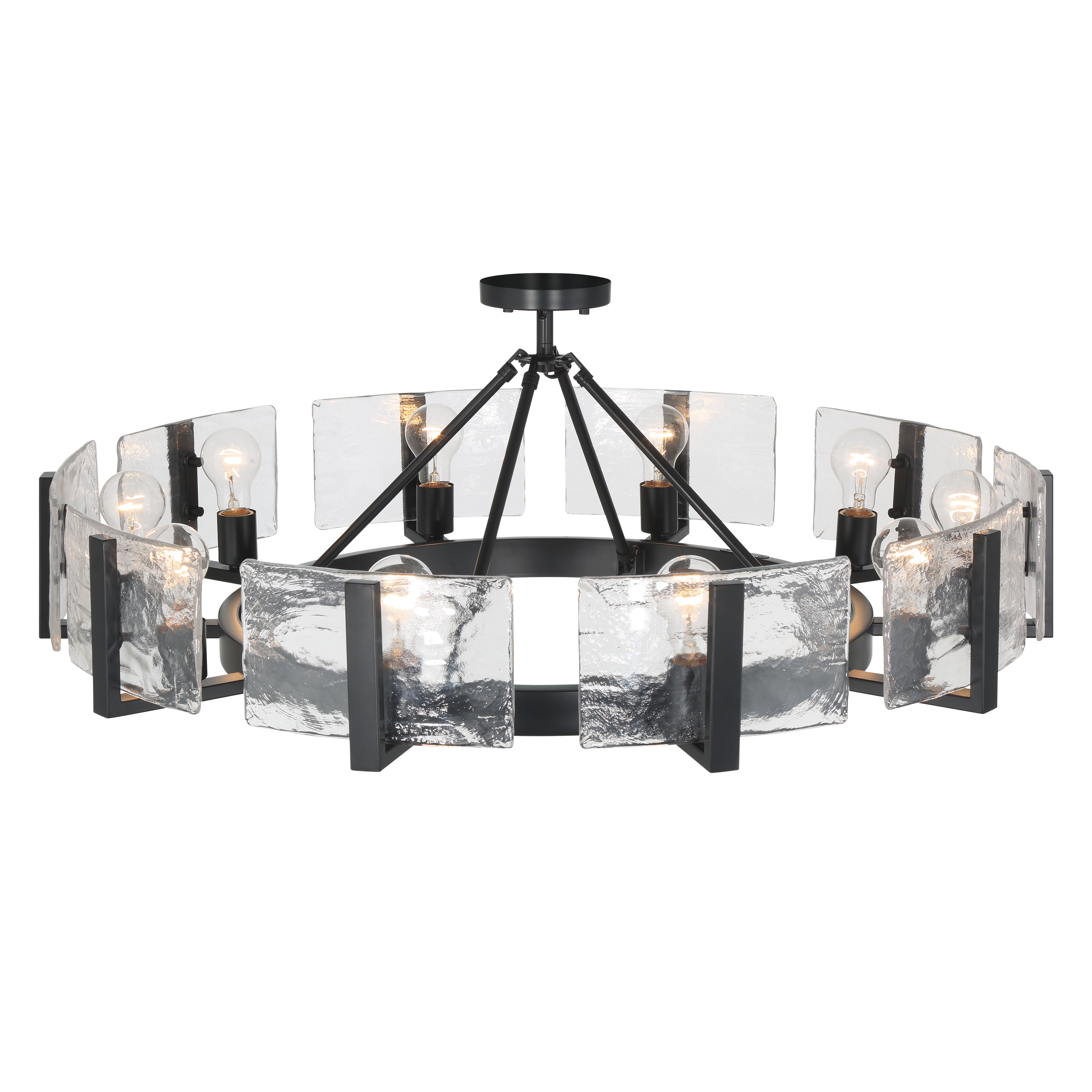 Aenon 10-light Semi-Flush Mount in Matte Black with Hammered Water Glass - - Golden Lighting