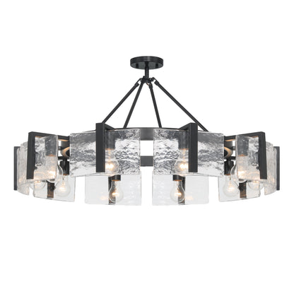 Aenon 10-light Semi-Flush Mount in Matte Black with Hammered Water Glass - - Golden Lighting