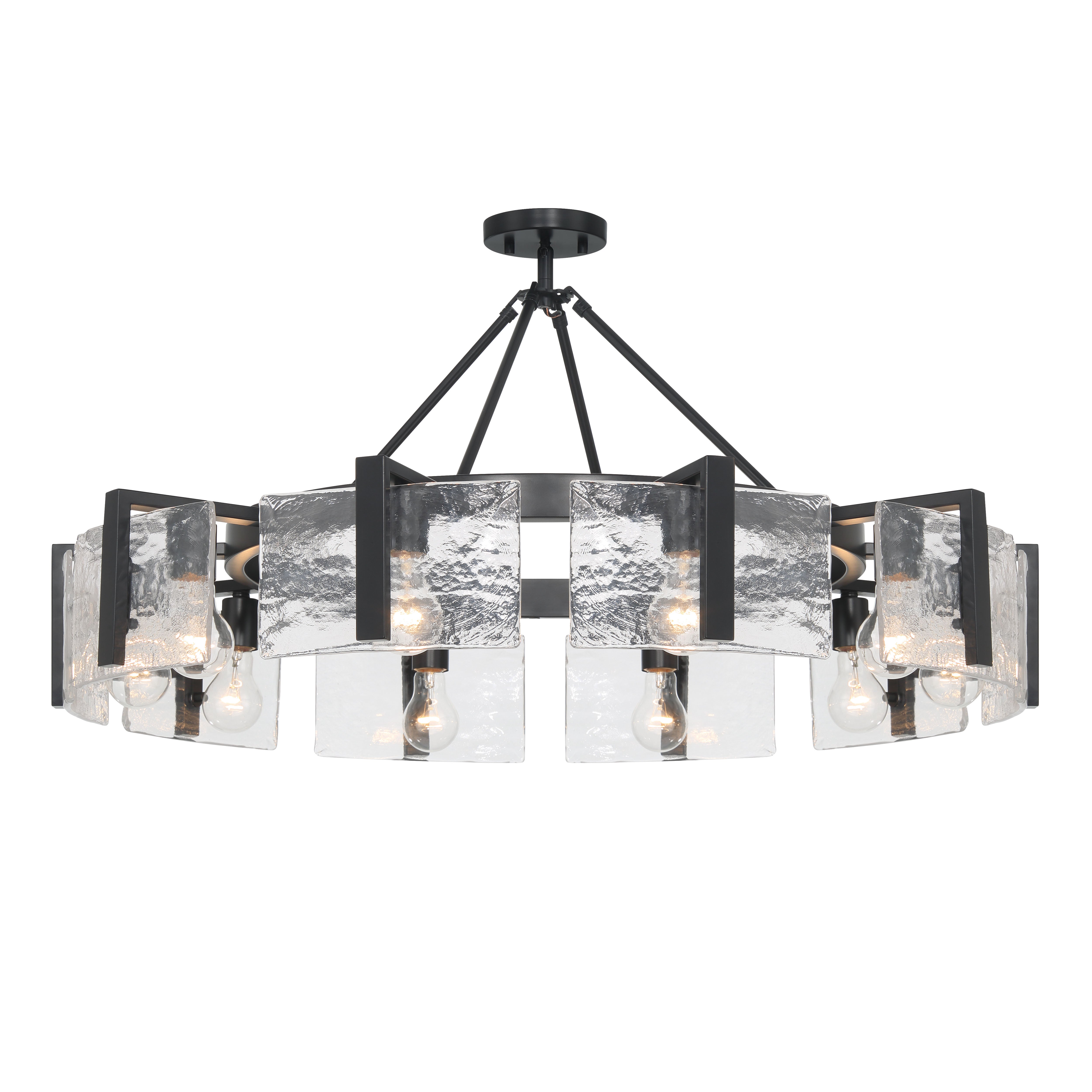 Aenon 10-light Semi-Flush Mount in Matte Black with Hammered Water Glass - - Golden Lighting