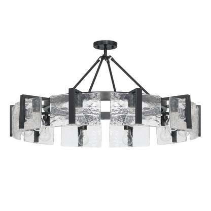 Aenon 10-light Semi-Flush Mount in Matte Black with Hammered Water Glass - - Golden Lighting