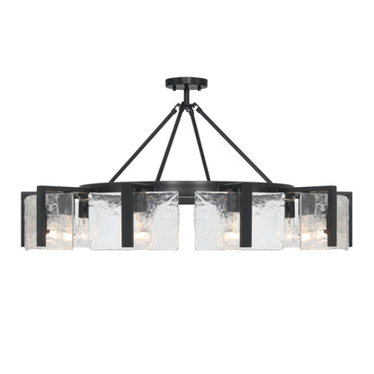 Aenon 10-light Semi-Flush Mount in Matte Black with Hammered Water Glass - - Golden Lighting