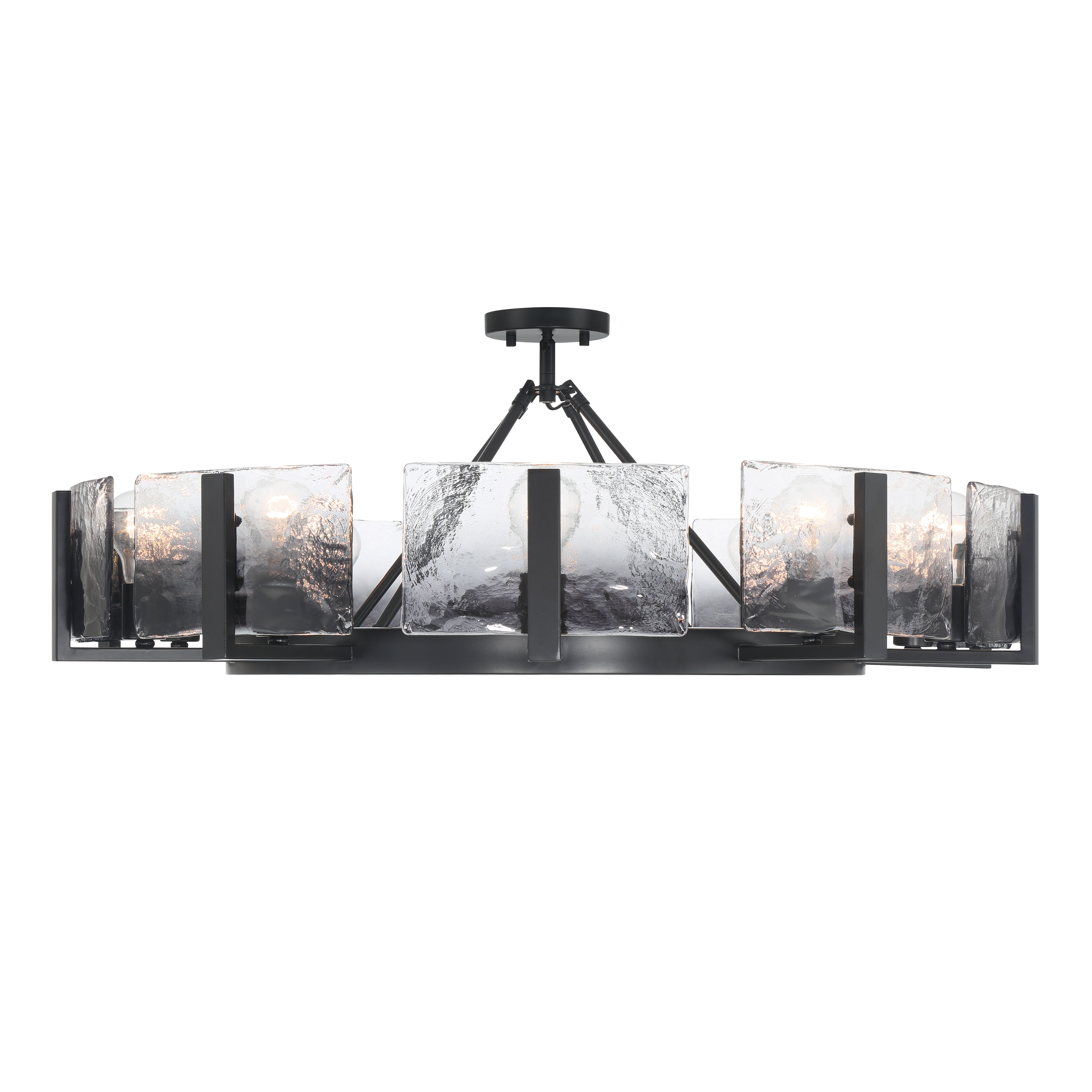 Aenon 10-light Semi-Flush Mount in Matte Black with Smokey Water Glass - - Golden Lighting
