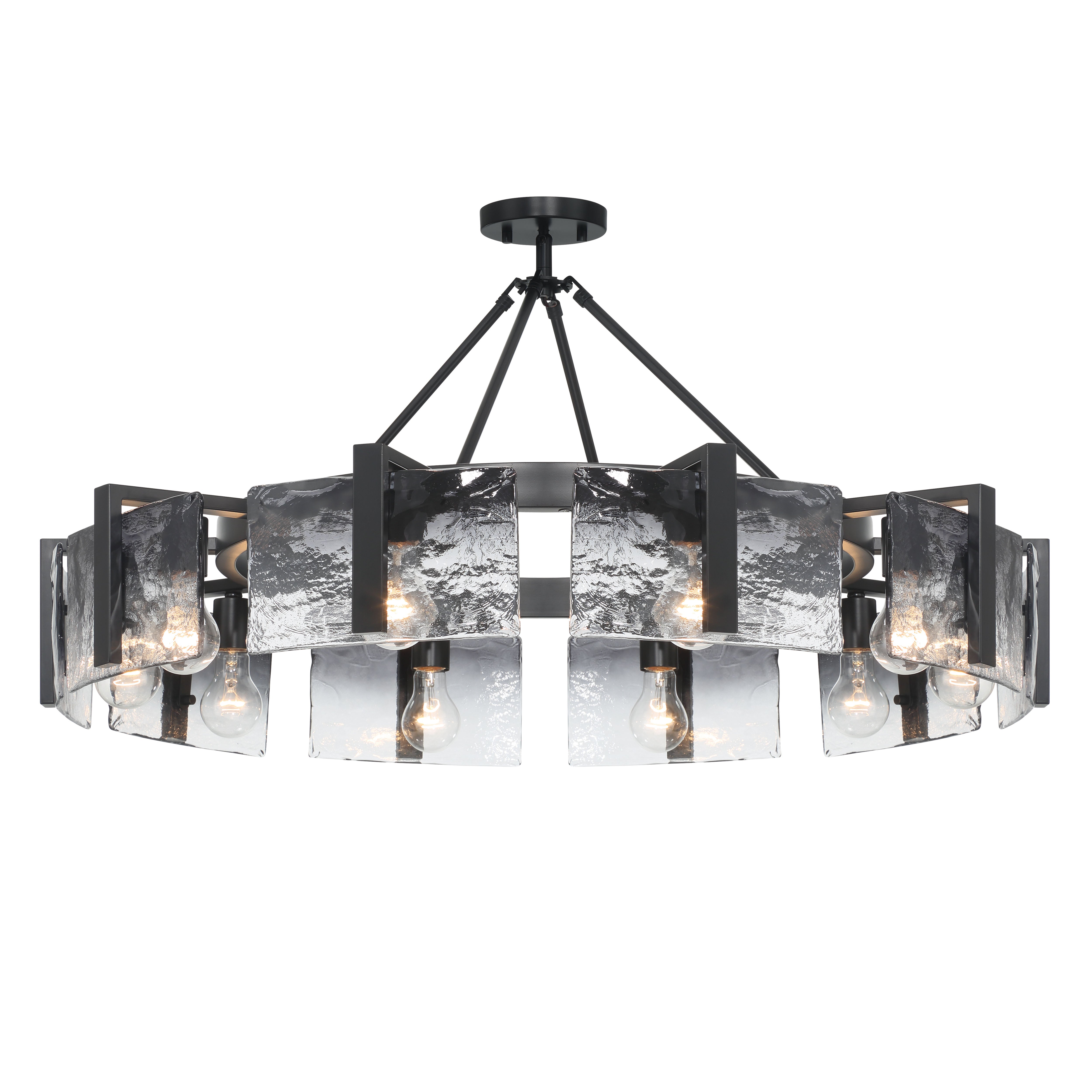 Aenon 10-light Semi-Flush Mount in Matte Black with Smokey Water Glass - - Golden Lighting