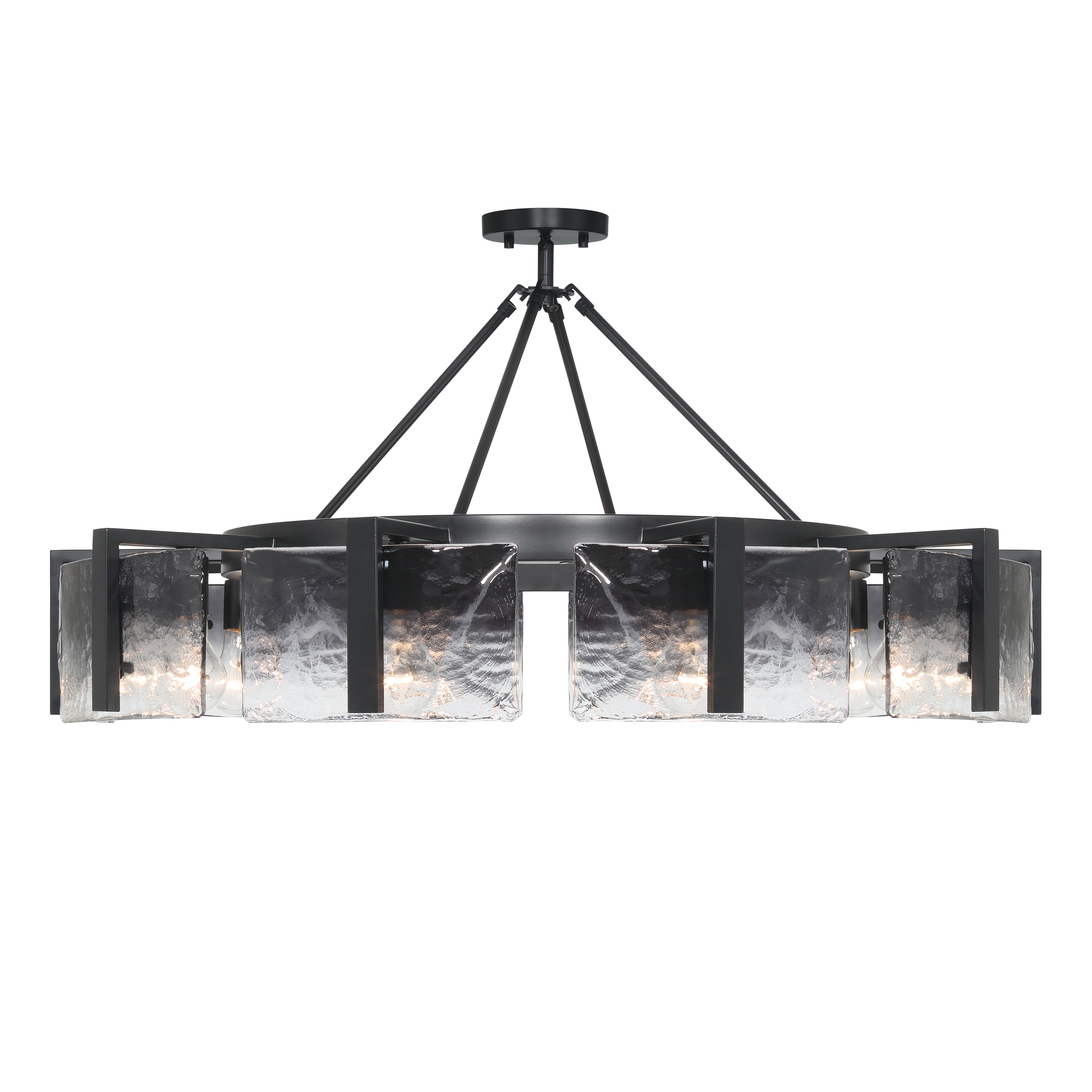Aenon 10-light Semi-Flush Mount in Matte Black with Smokey Water Glass - - Golden Lighting