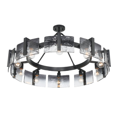 Aenon 10-light Semi-Flush Mount in Matte Black with Smokey Water Glass - - Golden Lighting