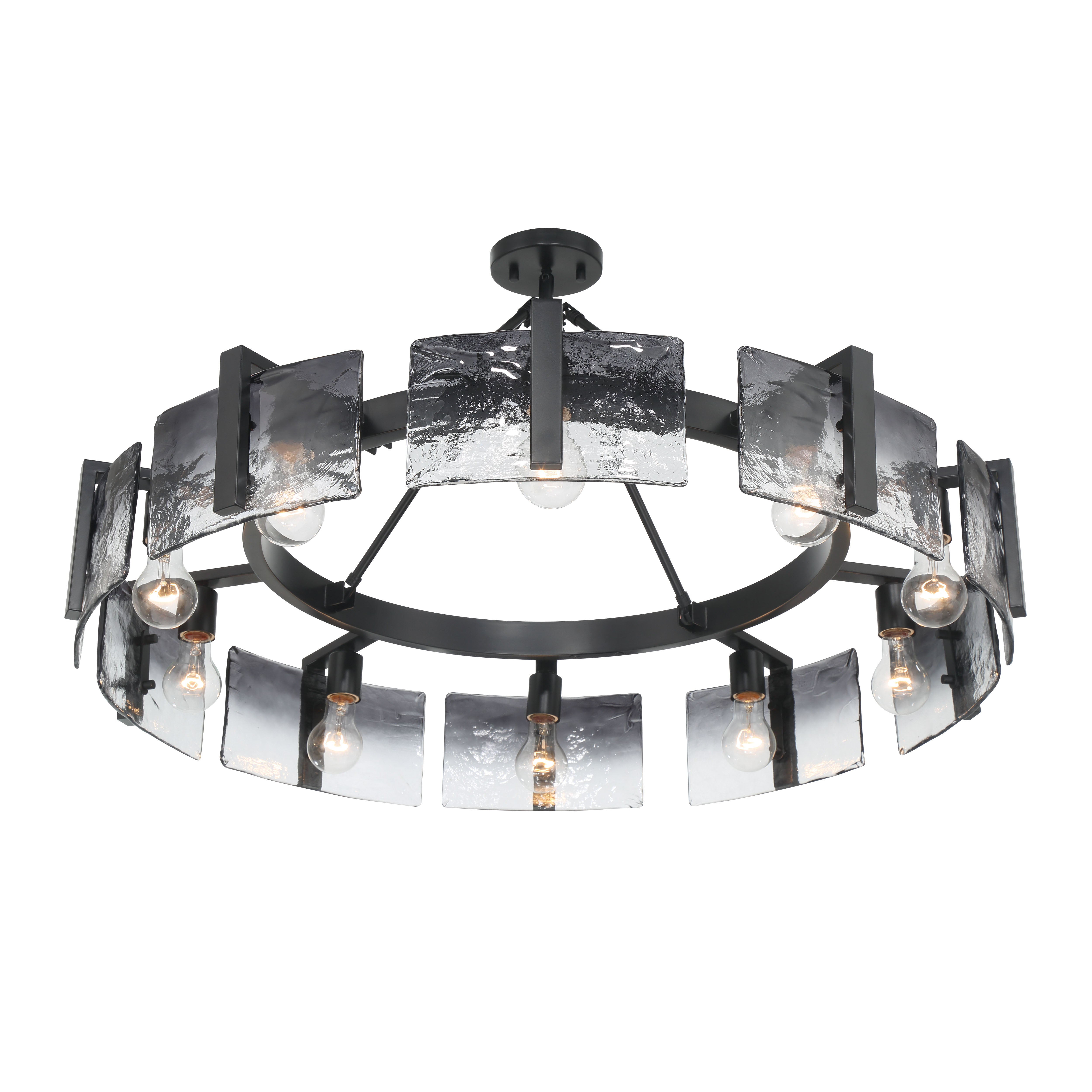 Aenon 10-light Semi-Flush Mount in Matte Black with Smokey Water Glass - - Golden Lighting