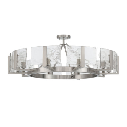 Aenon 10-light Semi-Flush Mount in Pewter with Hammered Water Glass - - Golden Lighting