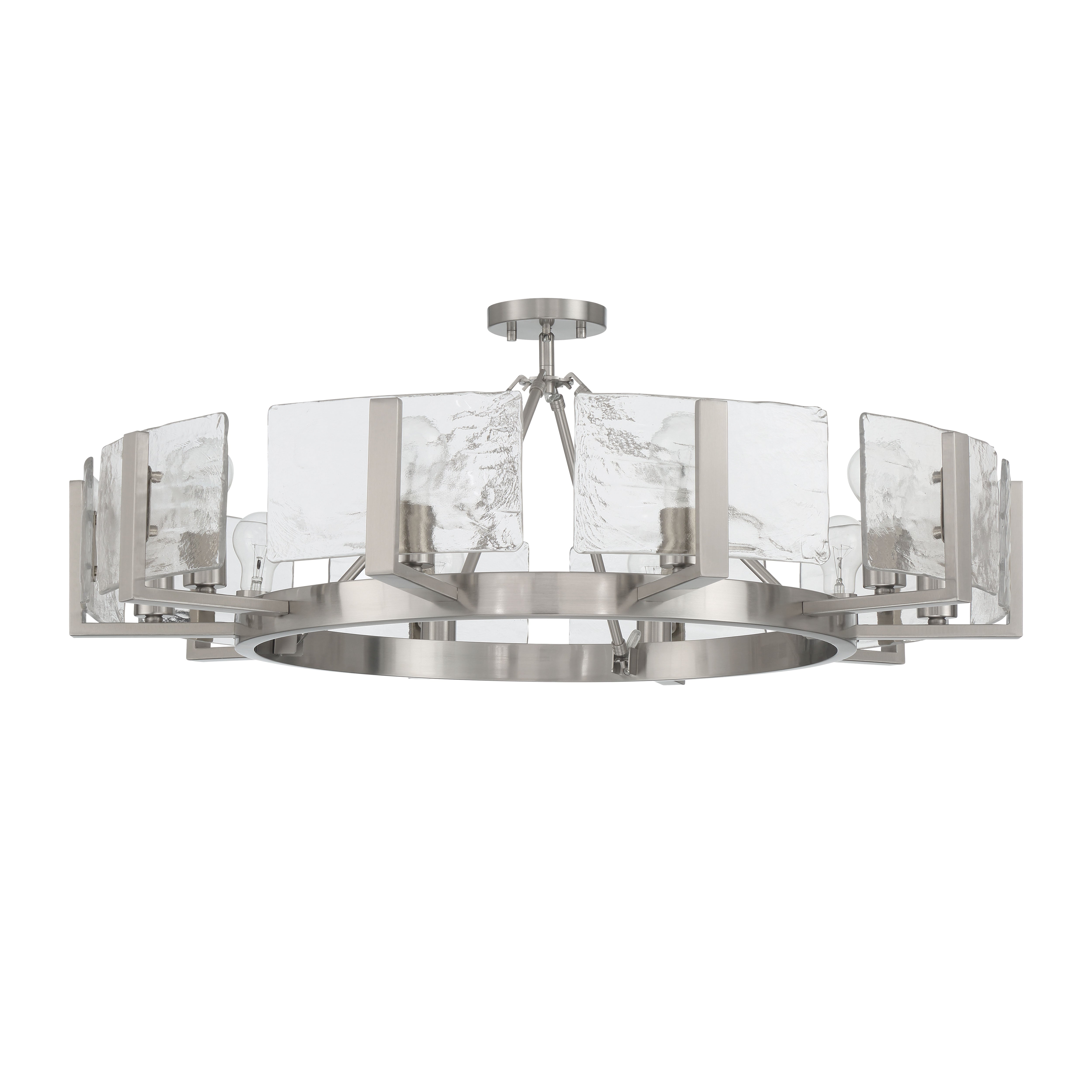 Aenon 10-light Semi-Flush Mount in Pewter with Hammered Water Glass - - Golden Lighting