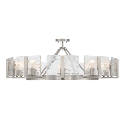 Aenon 10-light Semi-Flush Mount in Pewter with Hammered Water Glass - - Golden Lighting