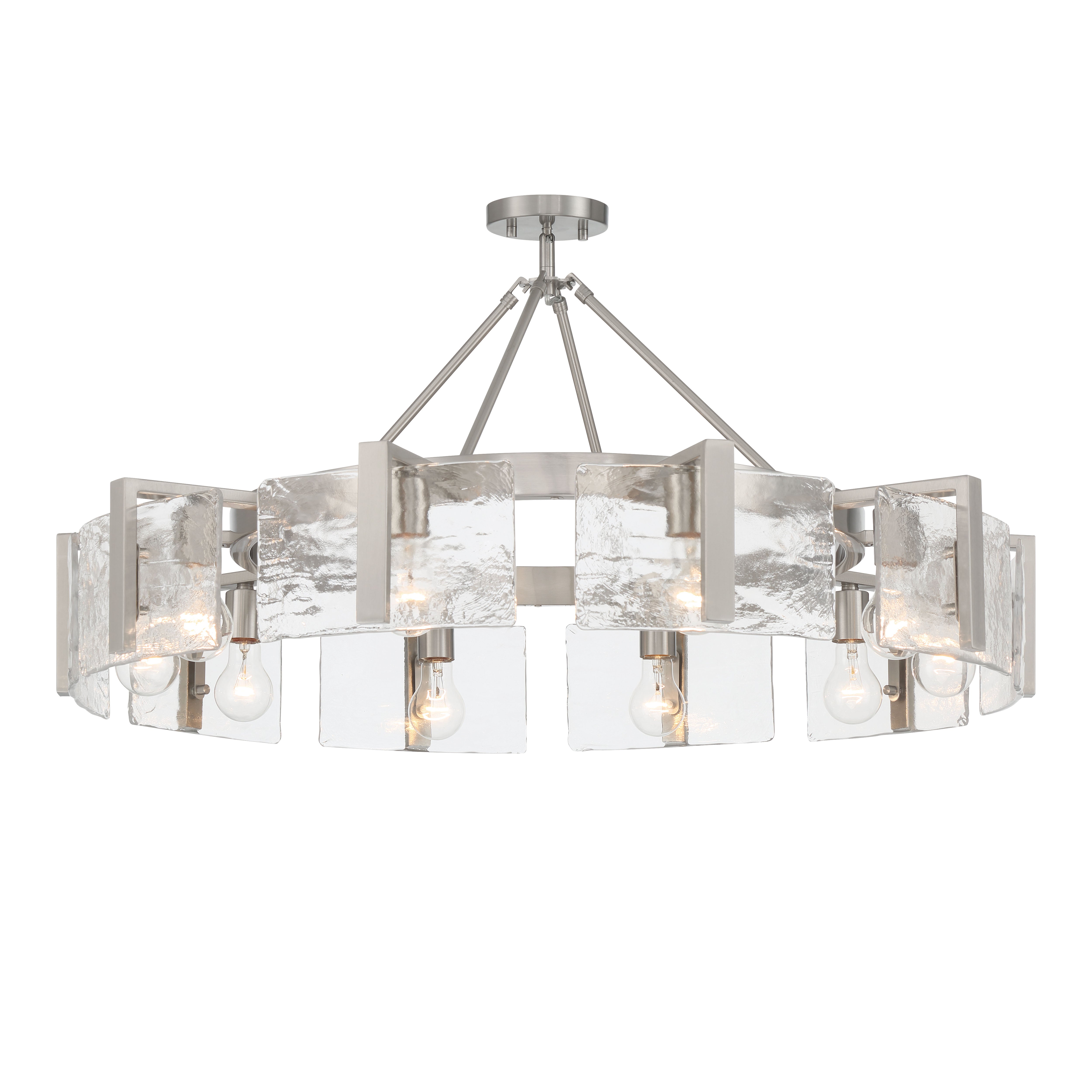 Aenon 10-light Semi-Flush Mount in Pewter with Hammered Water Glass - - Golden Lighting