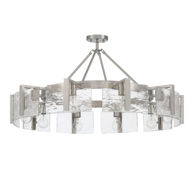 Aenon 10-light Semi-Flush Mount in Pewter with Hammered Water Glass - - Golden Lighting