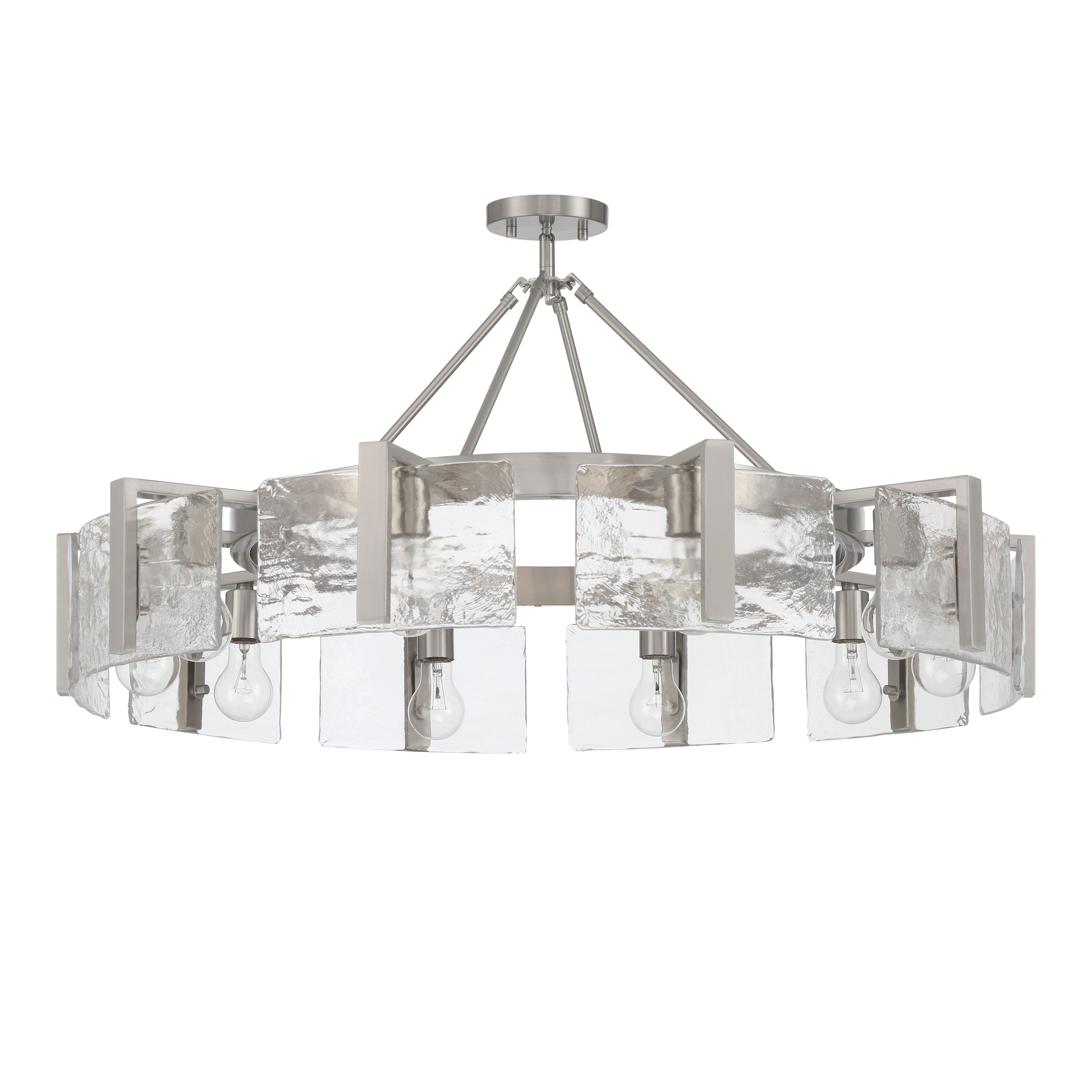 Aenon 10-light Semi-Flush Mount in Pewter with Hammered Water Glass - - Golden Lighting